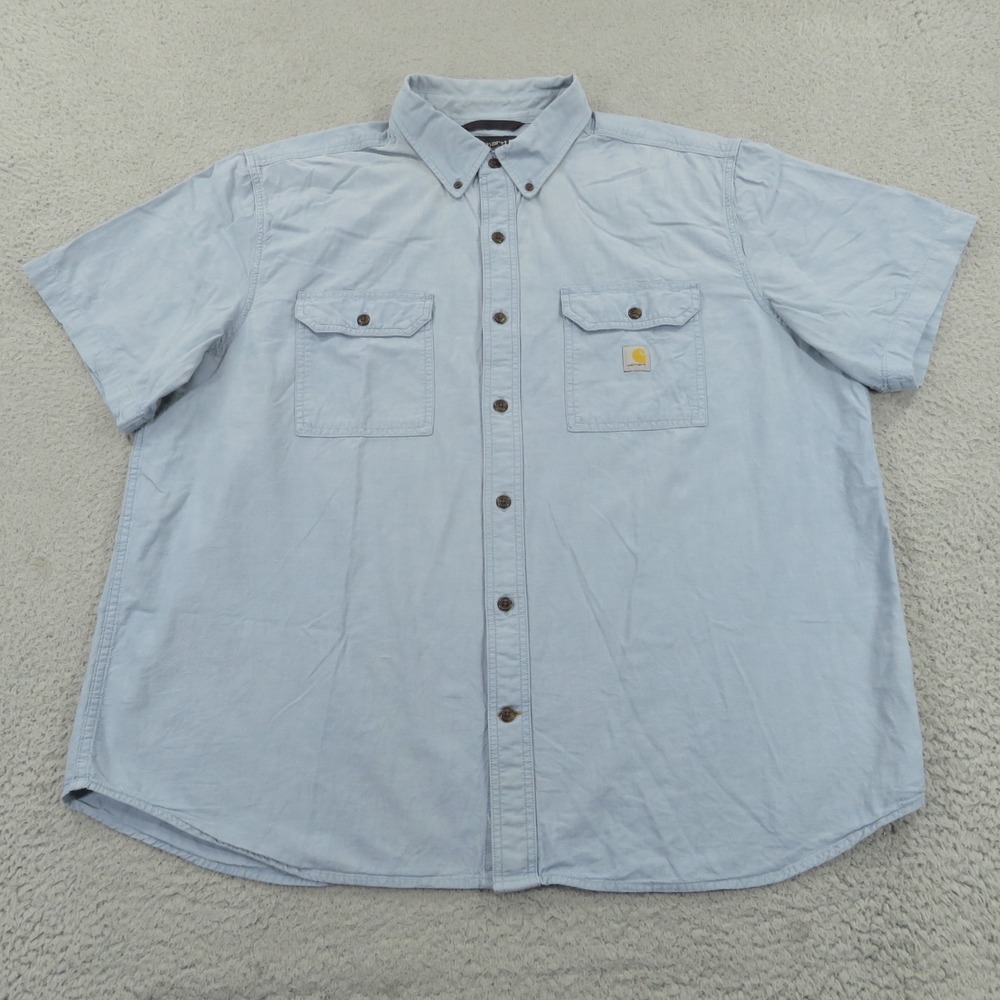 Carhartt Mens XXL Loose Fit Blue Chambray Workwear Button Shirt TW4369-M